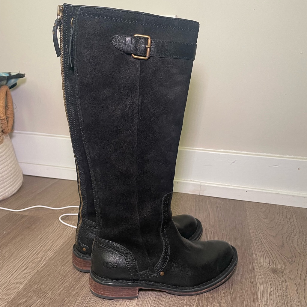 Ugg Castille Womens 5.5 Black Suede/Leather Tall Equestrian Riding Style
